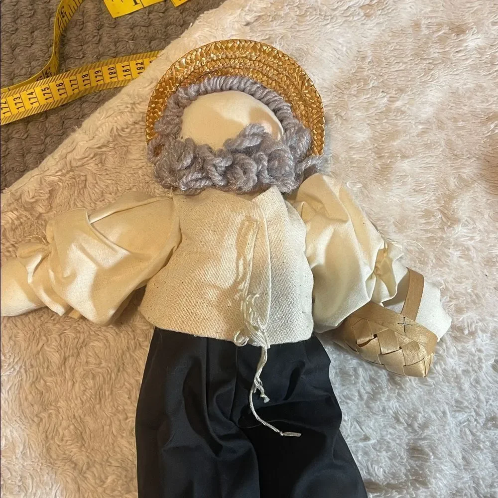 Handcrafted  amish Plush Doll with Black Pants and Cream Shirt